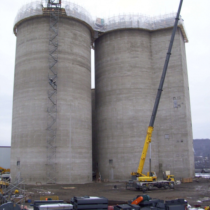 newly built silos/grain bins.