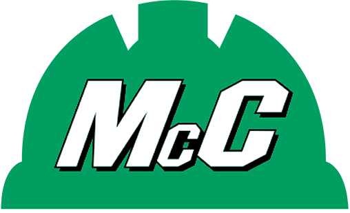 Green hard hat graphic with McC logo on it.