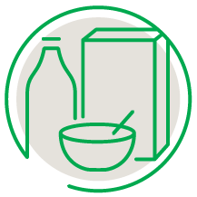 food and beverage icon with bottle, box and bowl