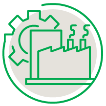 industrial icon with gear and building