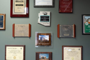 awards and plaques wall
